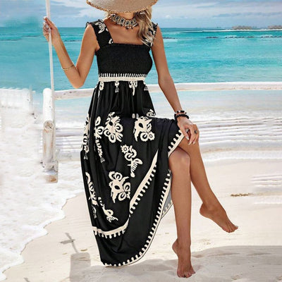 McKenna - Chic Square Neck Sleeveless Printed Beach Dress