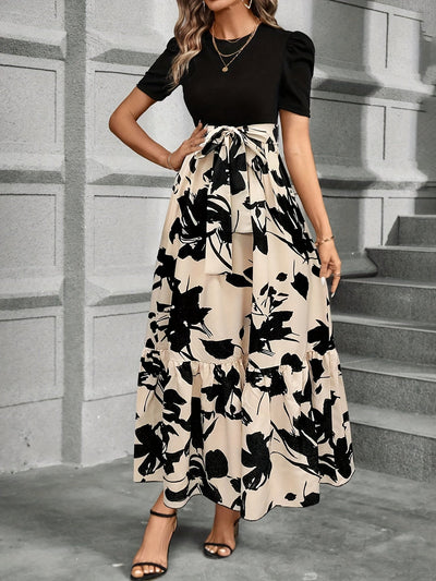 Kylie - Floral High-Waist Dress with Ruffle Hem