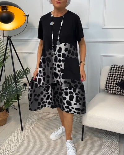 Daphne - Stylish Short Sleeve Leopard Print Midi Dress