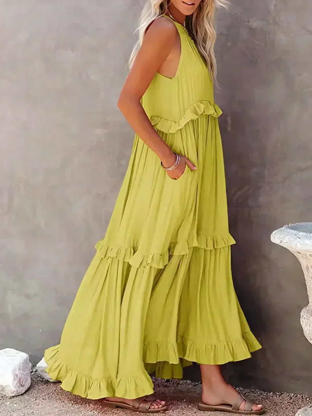 Avery - Elegant Halter Neck Ruffle Trim Dress