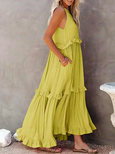 Avery - Elegant Halter Neck Ruffle Trim Dress