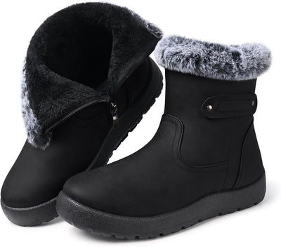 SHIBEVER - Fur Lined Waterproof Anti-Slip Snow Boots