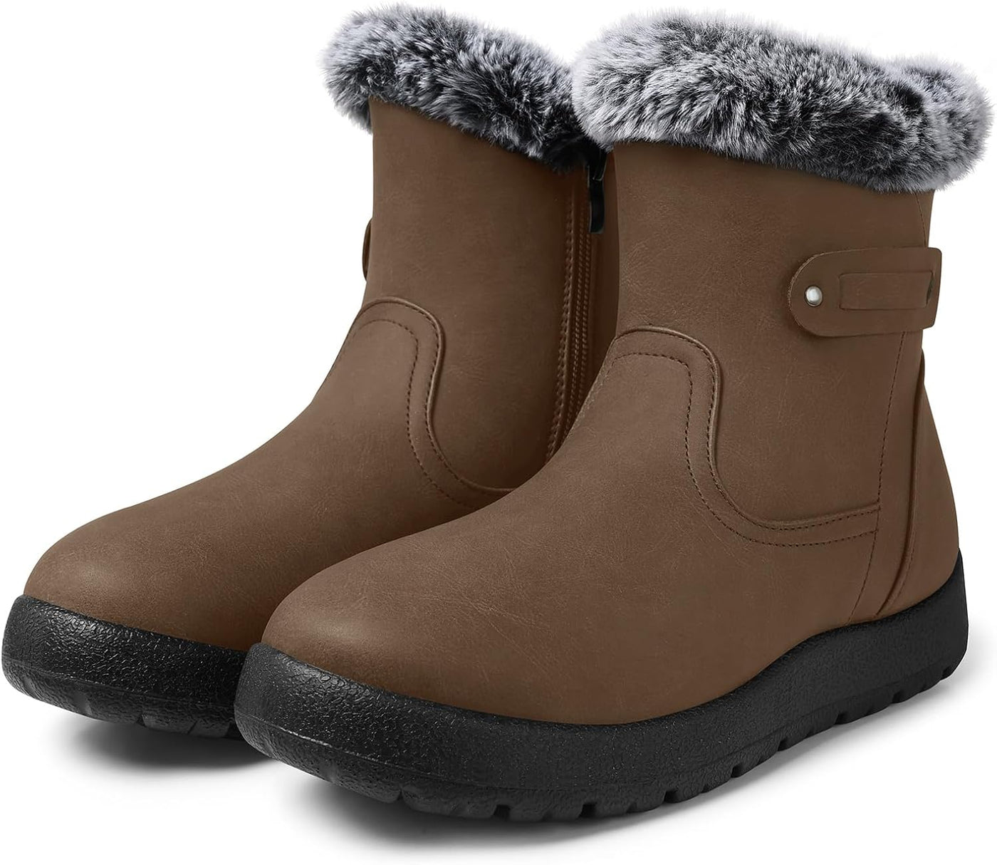 SHIBEVER - Fur Lined Waterproof Anti-Slip Snow Boots