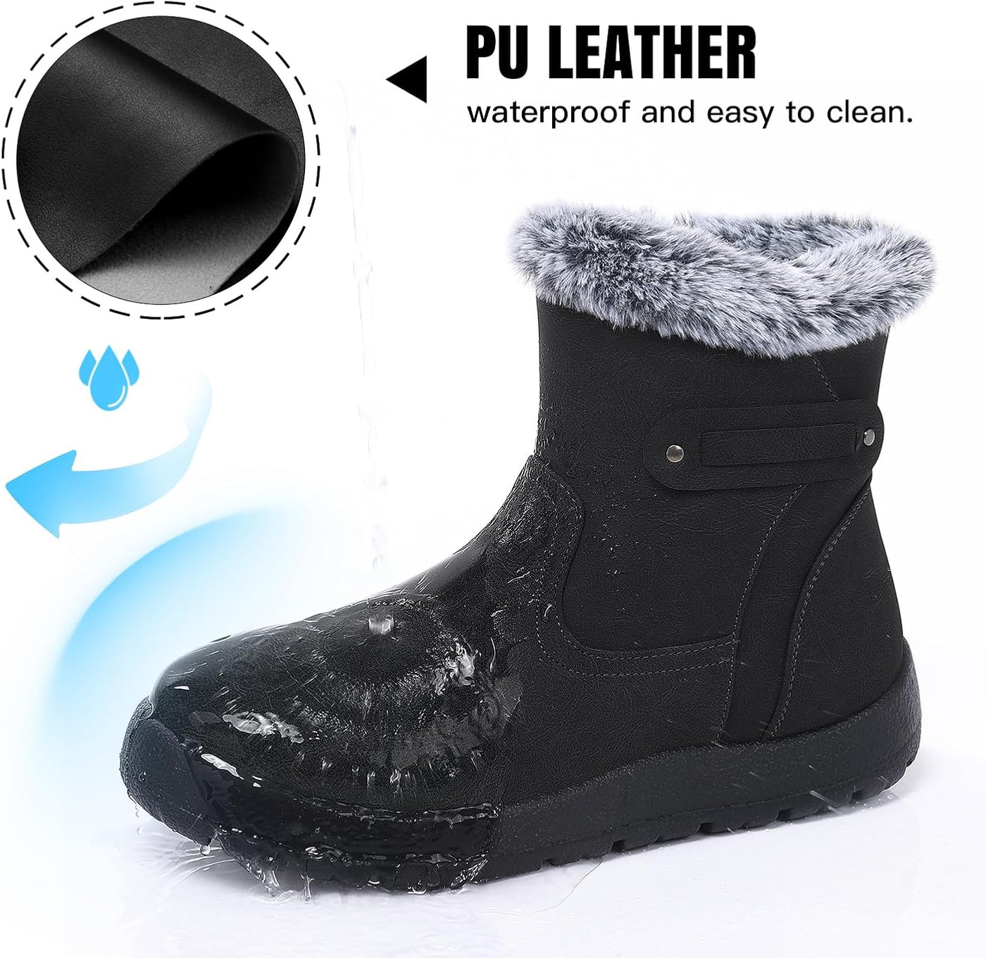 SHIBEVER - Fur Lined Waterproof Anti-Slip Snow Boots