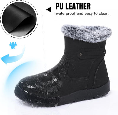 SHIBEVER - Fur Lined Waterproof Anti-Slip Snow Boots