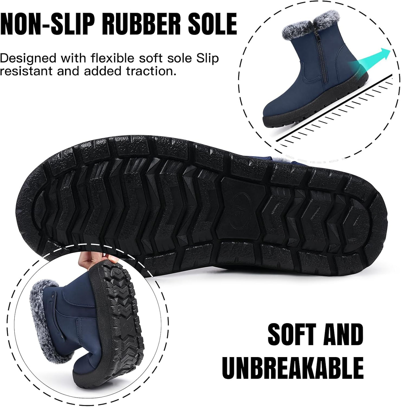 SHIBEVER - Fur Lined Waterproof Anti-Slip Snow Boots