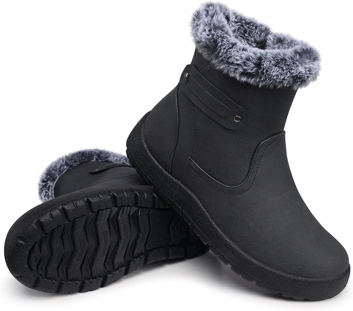SHIBEVER - Fur Lined Waterproof Anti-Slip Snow Boots