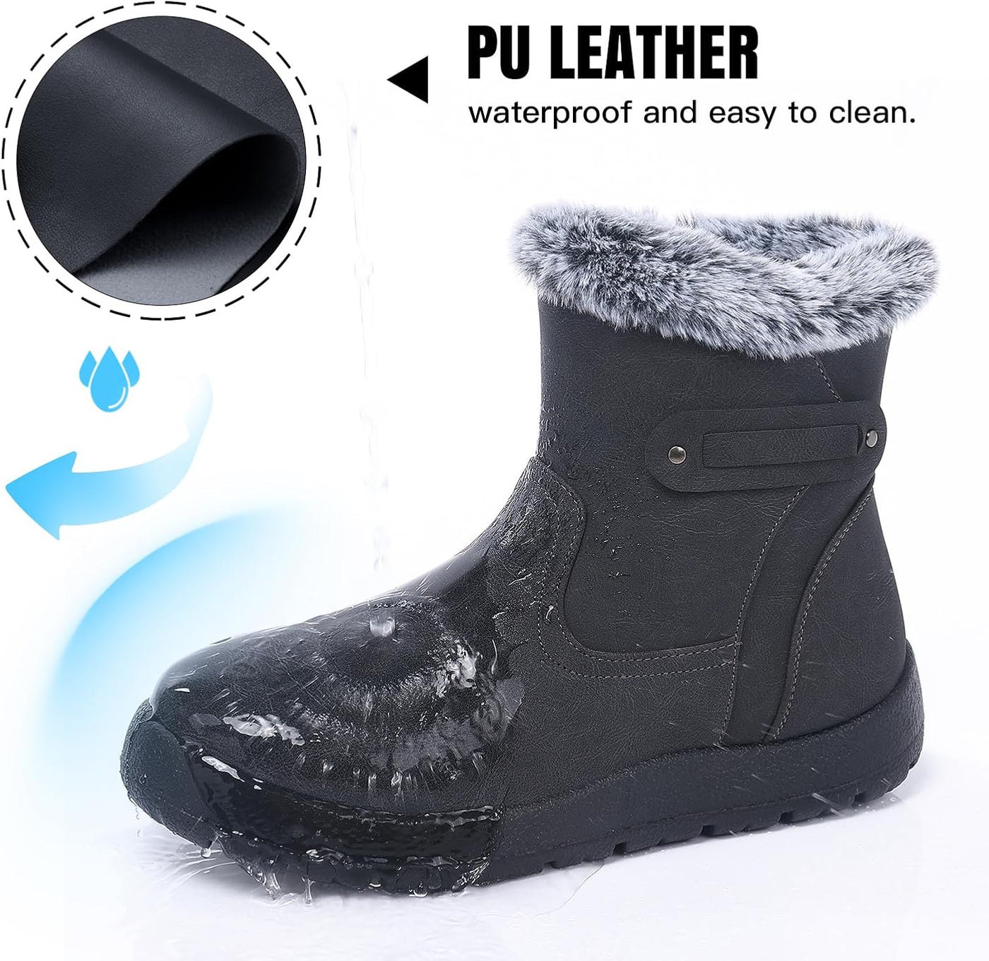 SHIBEVER - Fur Lined Waterproof Anti-Slip Snow Boots