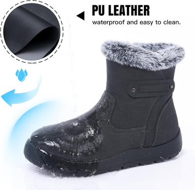 SHIBEVER - Fur Lined Waterproof Anti-Slip Snow Boots