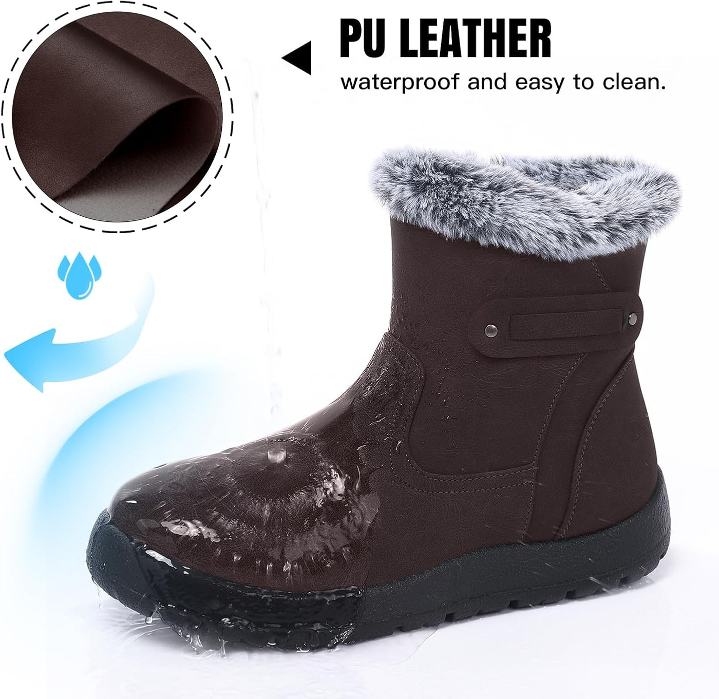 SHIBEVER - Fur Lined Waterproof Anti-Slip Snow Boots