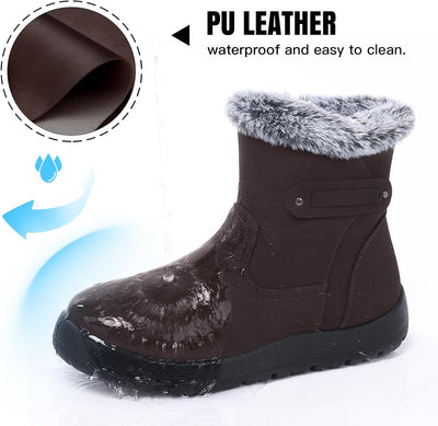 SHIBEVER - Fur Lined Waterproof Anti-Slip Snow Boots