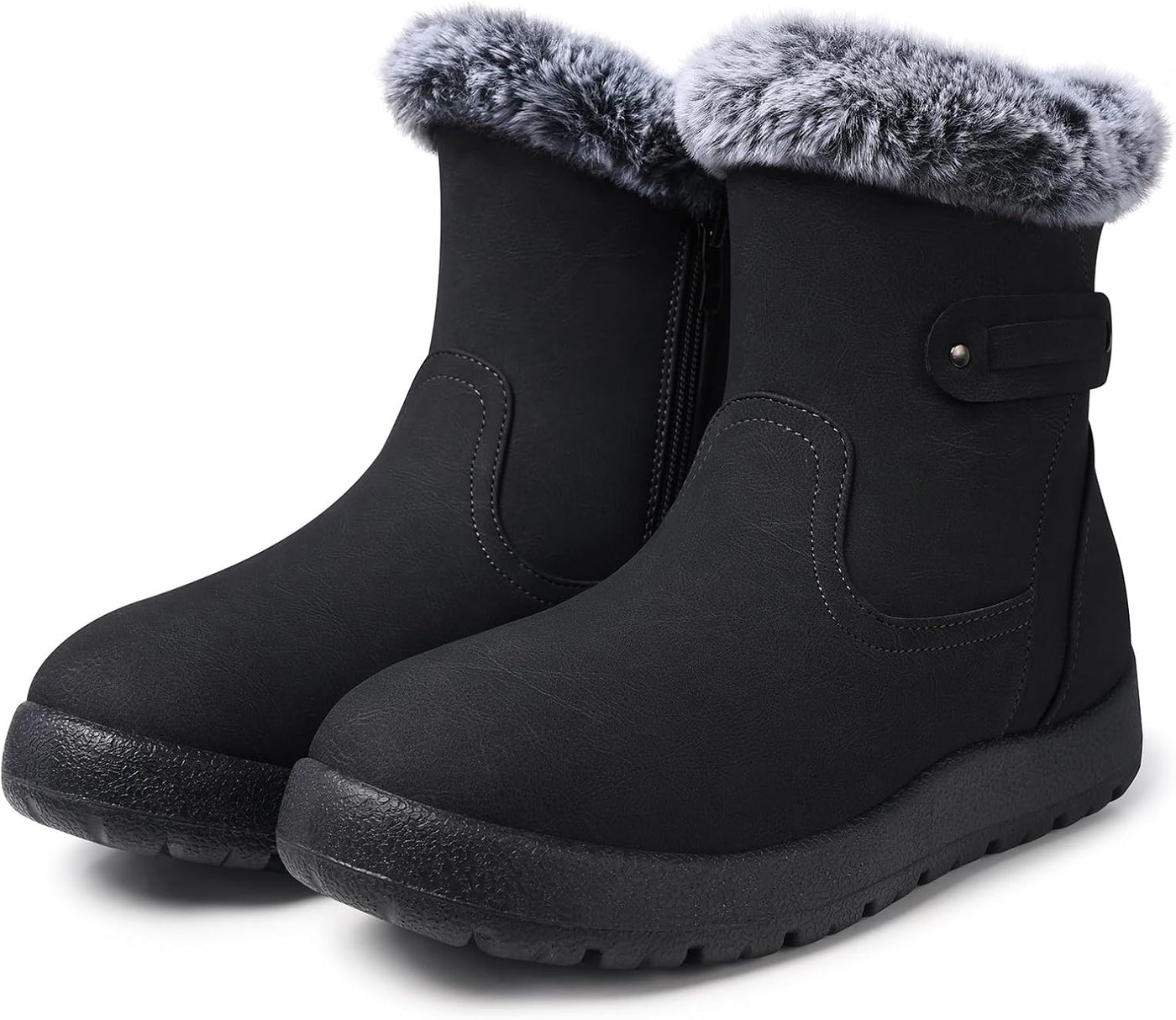 SHIBEVER - Fur Lined Waterproof Anti-Slip Snow Boots