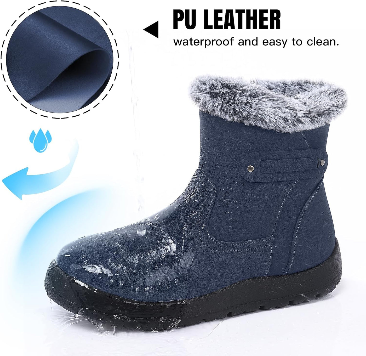SHIBEVER - Fur Lined Waterproof Anti-Slip Snow Boots