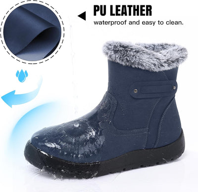SHIBEVER - Fur Lined Waterproof Anti-Slip Snow Boots