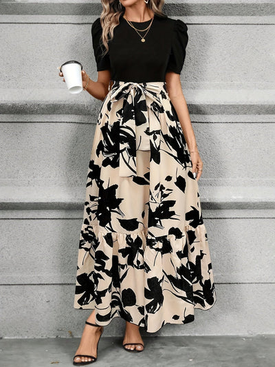 Kylie - Floral High-Waist Dress with Ruffle Hem