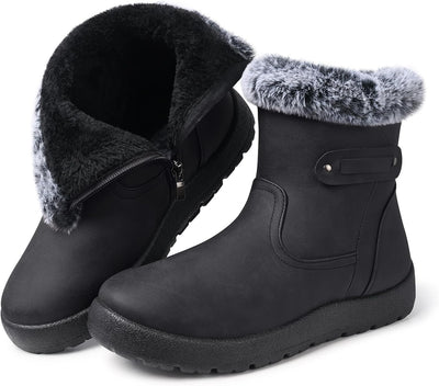 SHIBEVER - Fur Lined Waterproof Anti-Slip Snow Boots