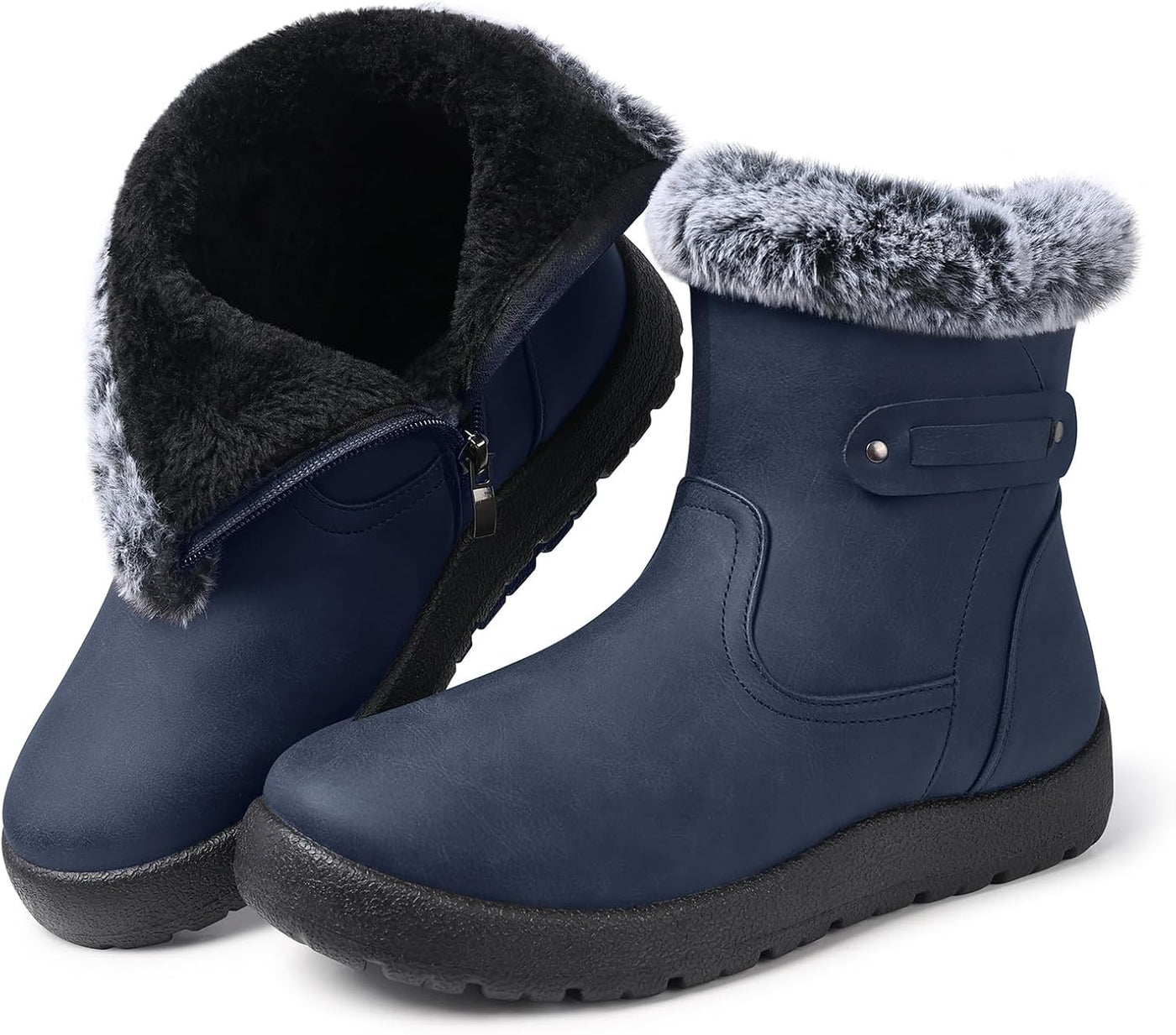 SHIBEVER - Fur Lined Waterproof Anti-Slip Snow Boots