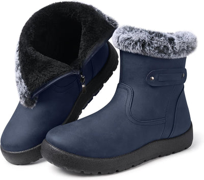SHIBEVER - Fur Lined Waterproof Anti-Slip Snow Boots
