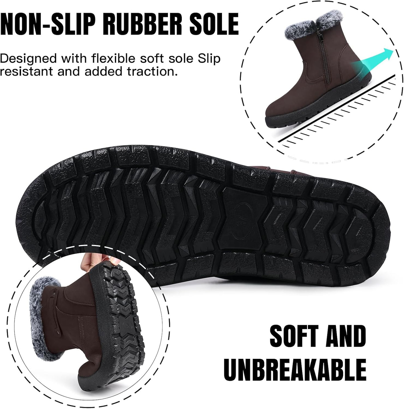 SHIBEVER - Fur Lined Waterproof Anti-Slip Snow Boots