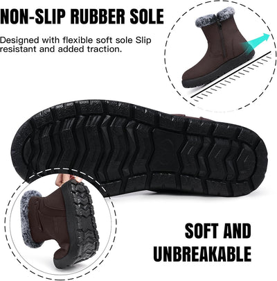 SHIBEVER - Fur Lined Waterproof Anti-Slip Snow Boots