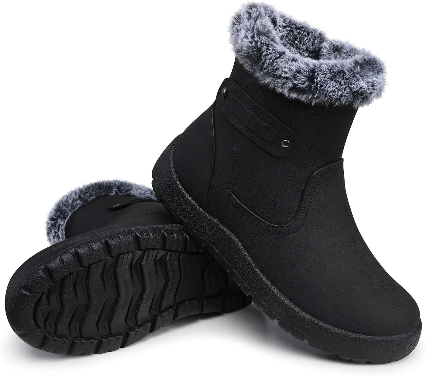 SHIBEVER - Fur Lined Waterproof Anti-Slip Snow Boots