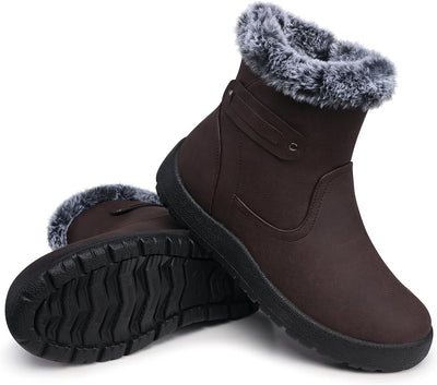 SHIBEVER - Fur Lined Waterproof Anti-Slip Snow Boots
