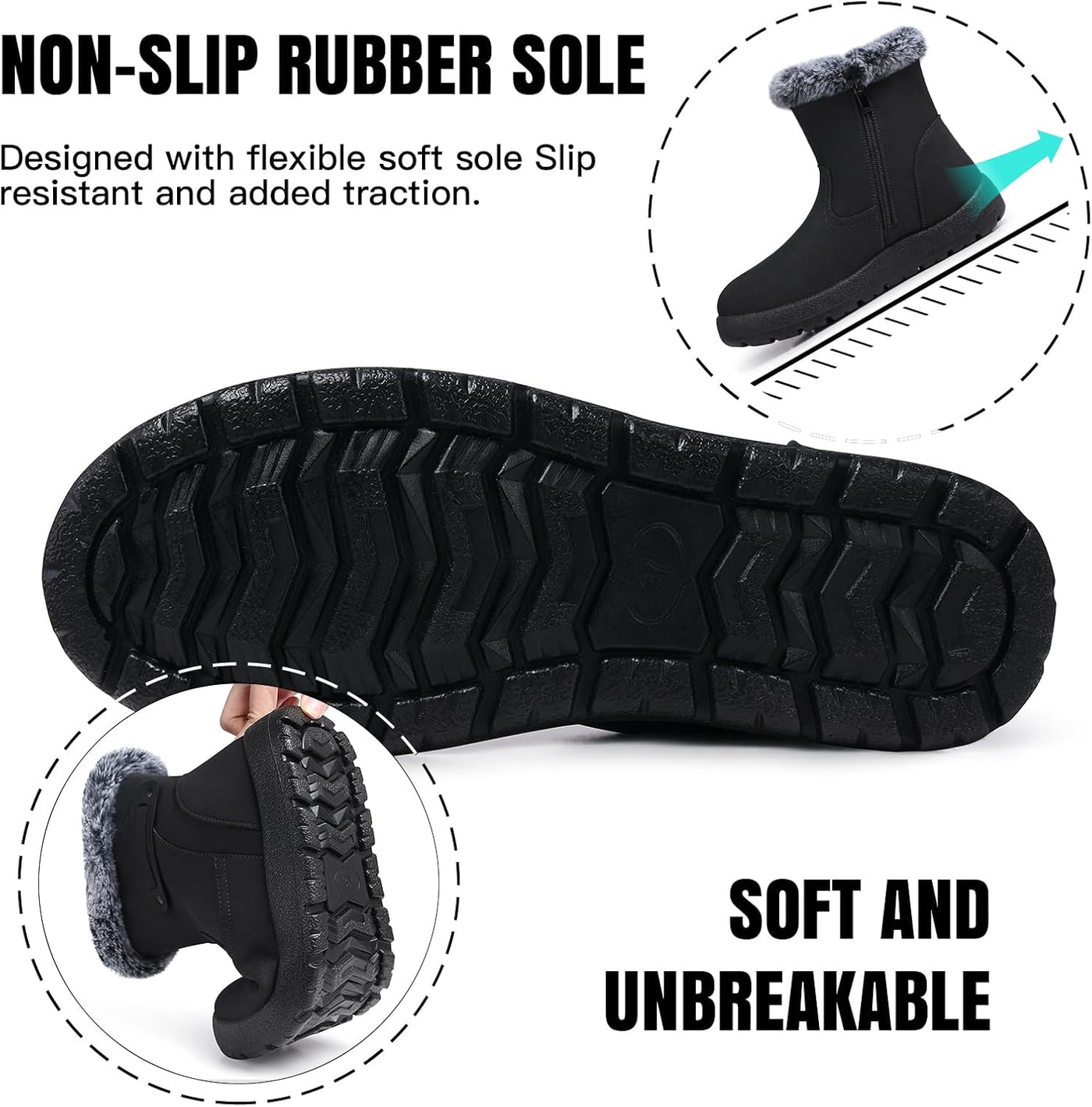 SHIBEVER - Fur Lined Waterproof Anti-Slip Snow Boots