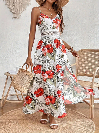 Leslie - Floral V-Neck Suspender Maxi Dres