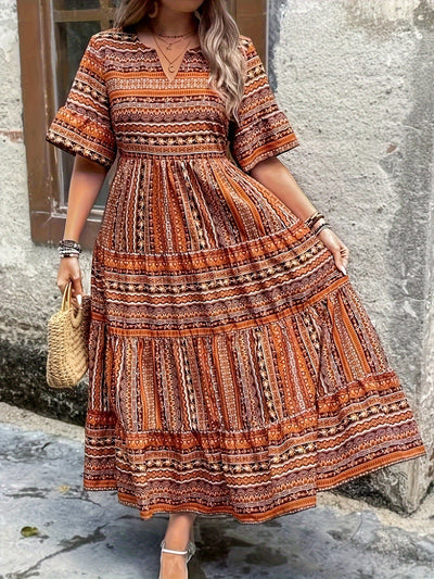 Kate - Elegant Ethnic Print Bohemian Dress