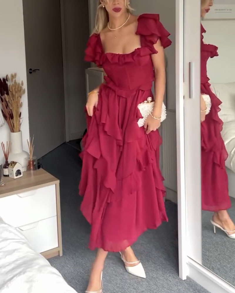 Brittany - Elegant High-Waist Dress with Lace Trim