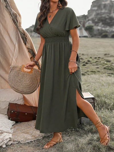 Lila - Short Flare Sleeve Side Split Maxi Dress