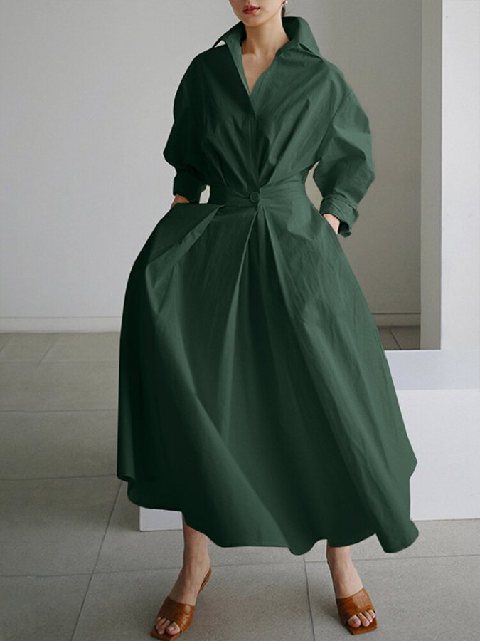 Mary - Chic Polo Collar A-Line Swing Dress