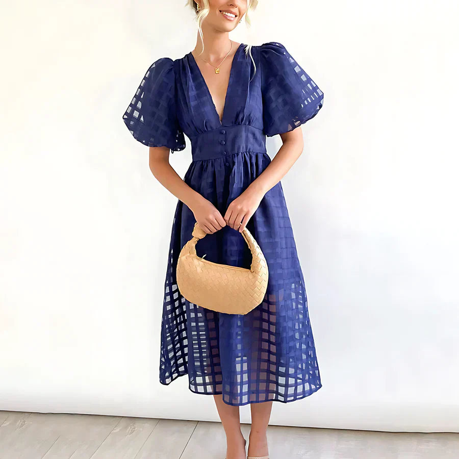 Cindy™ - Classic Midi Dress with Balloon Sleeves