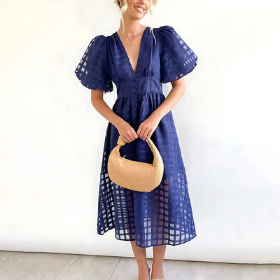 Cindy™ - Classic Midi Dress with Balloon Sleeves