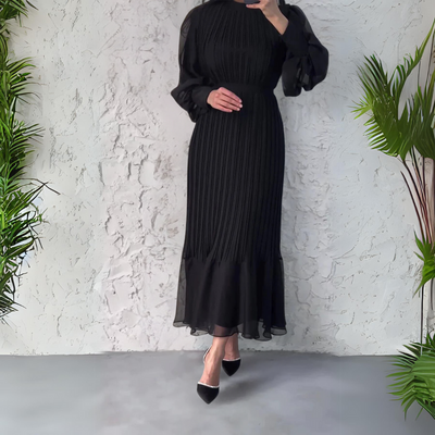 Bailey - Chic French Fall Mesh-Accented Evening Gown