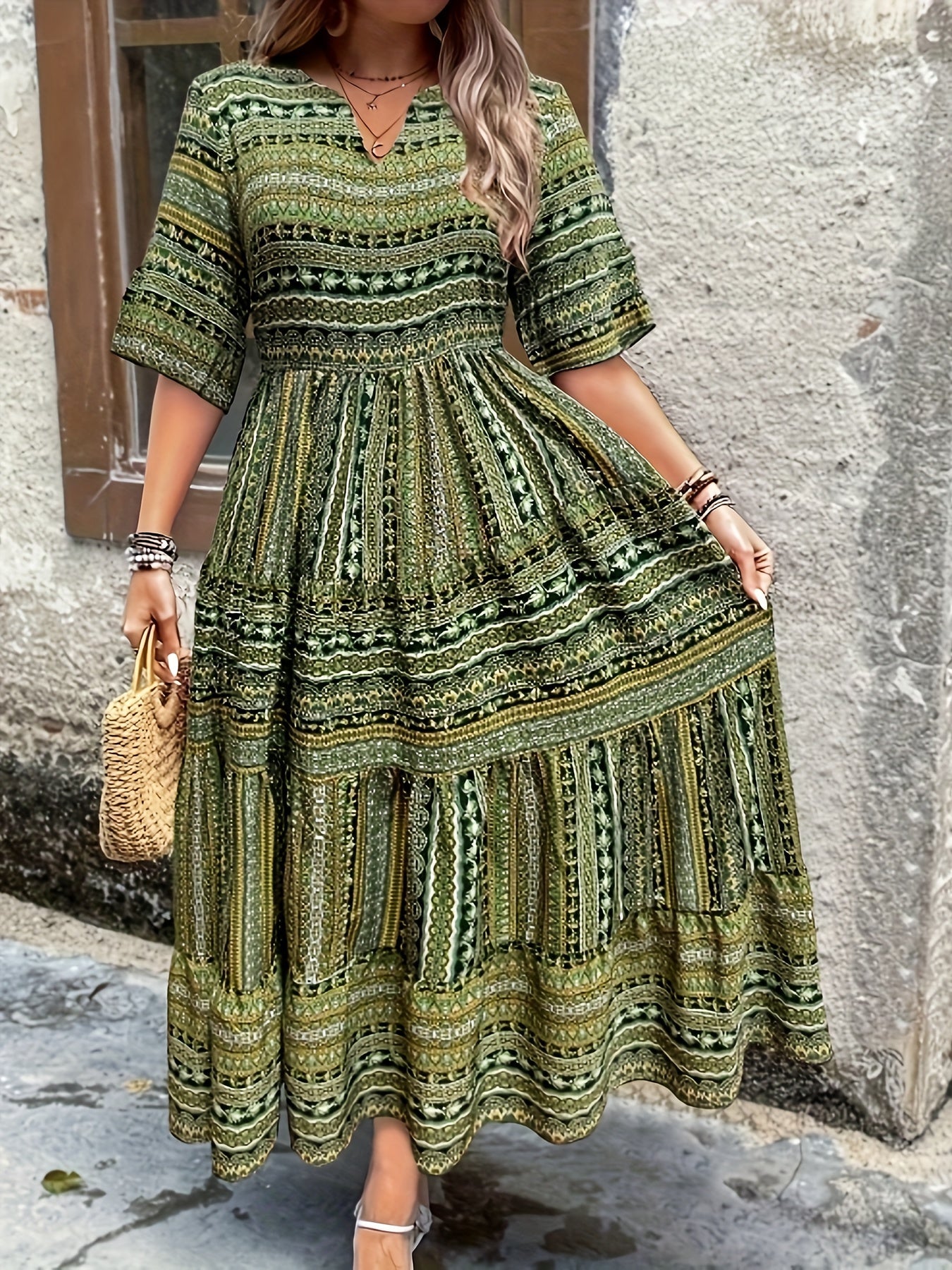 Kate - Elegant Ethnic Print Bohemian Dress