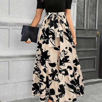 Kylie - Floral High-Waist Dress with Ruffle Hem
