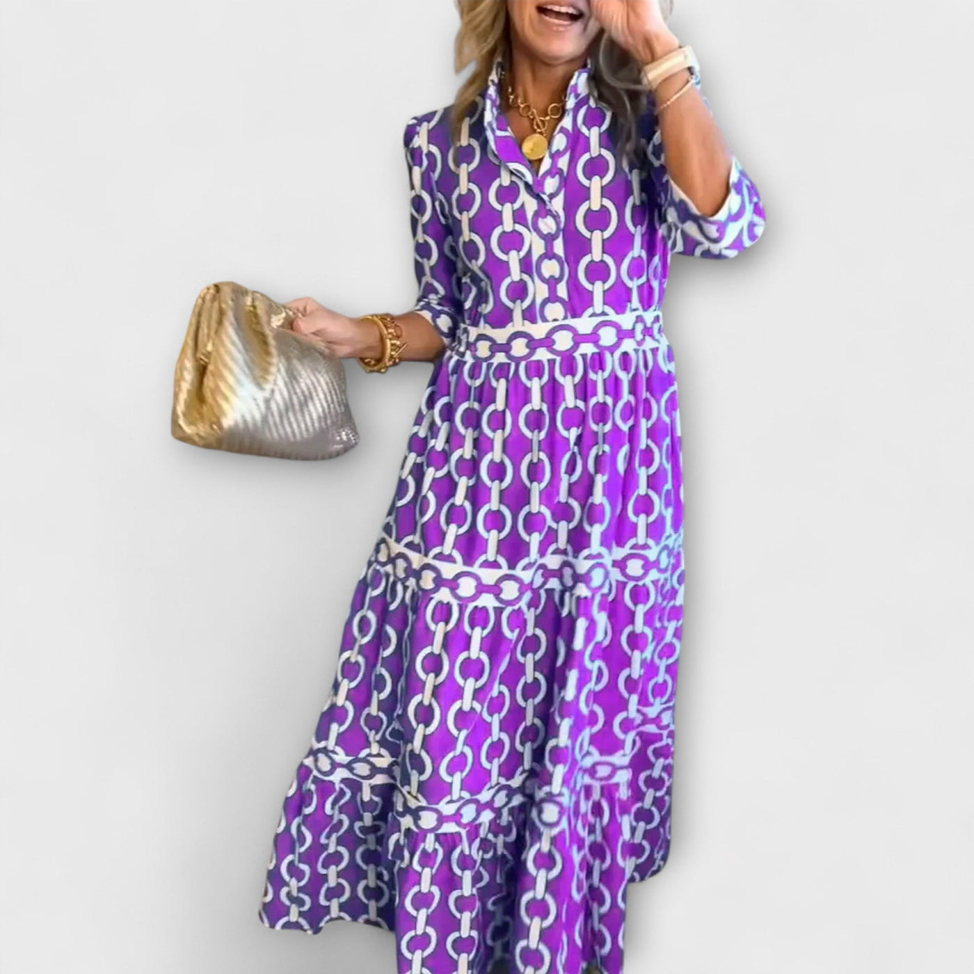 Christine - Women's Printed Chain Pattern Long Dress