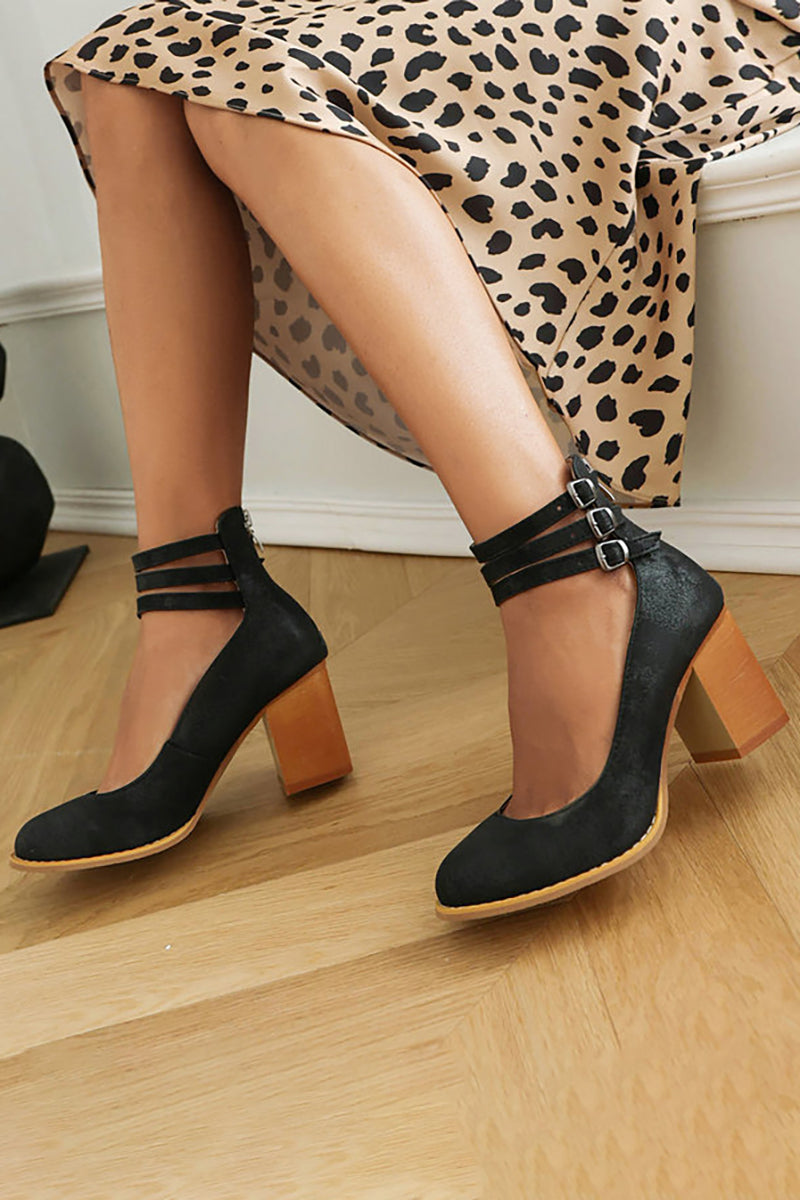 Caa™ - Elegant smooth sandals with ankle straps and thick heels for a sophisticated look