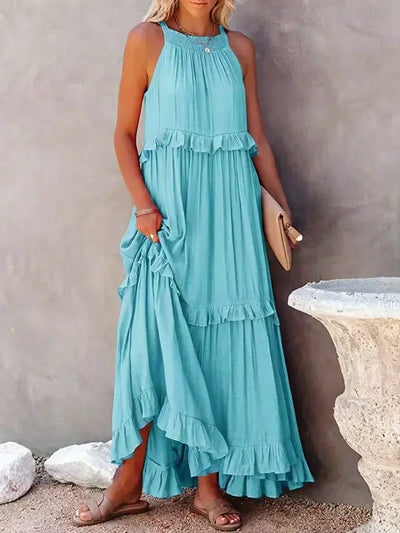 Avery - Elegant Halter Neck Ruffle Trim Dress