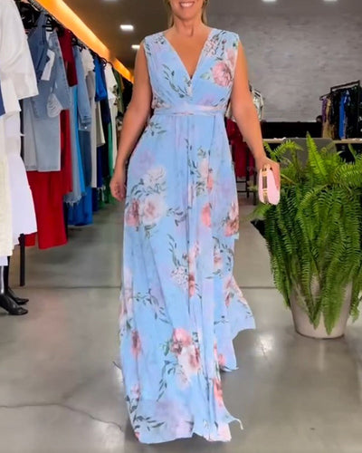 Yvette - Sleeveless Floral Split Hem Long Dress