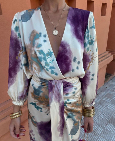 Megan - Elegant V-Neck Long Sleeve Split Maxi Dress