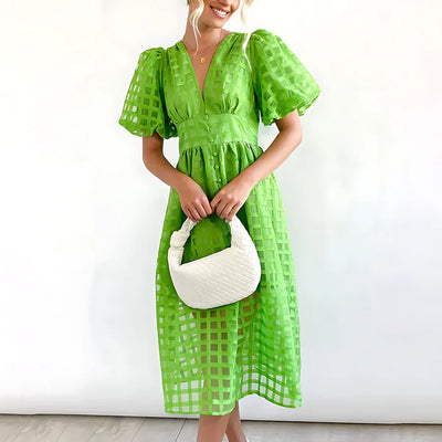 Cindy™ - Classic Midi Dress with Balloon Sleeves