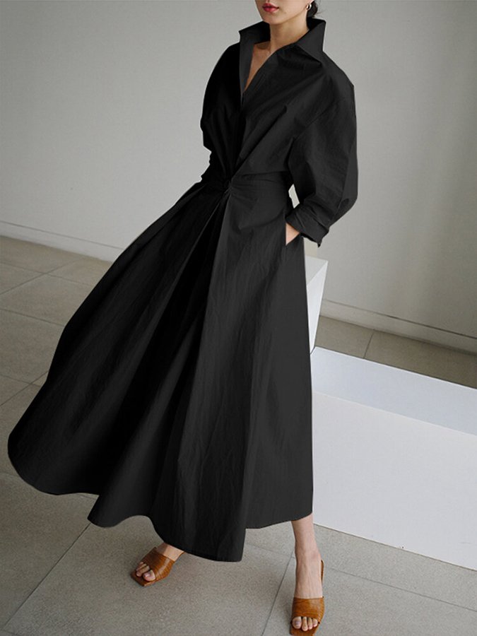 Mary - Chic Polo Collar A-Line Swing Dress