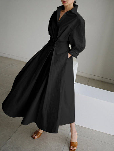 Mary - Chic Polo Collar A-Line Swing Dress