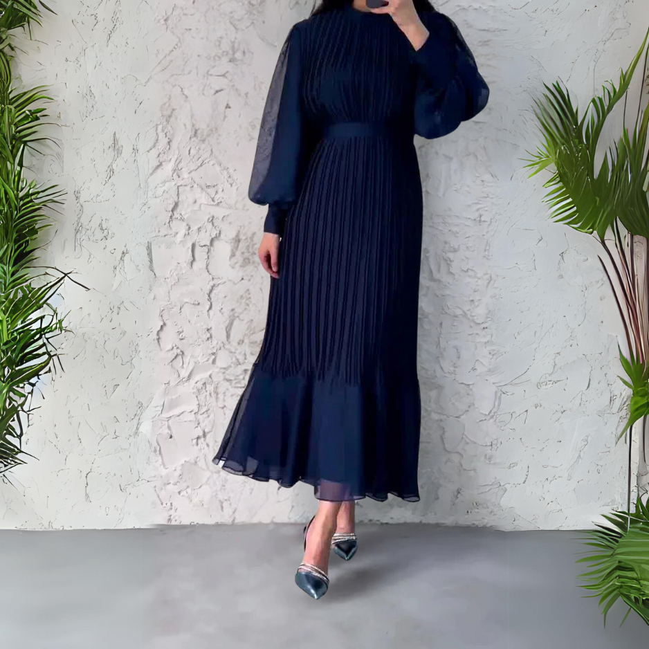 Bailey - Chic French Fall Mesh-Accented Evening Gown