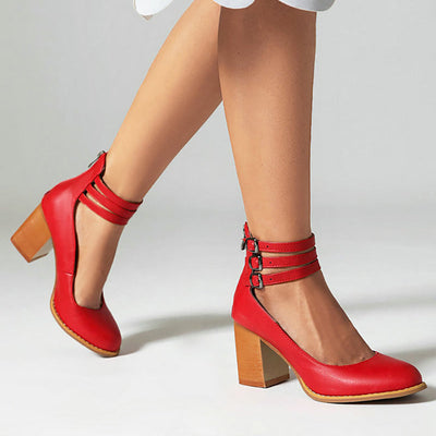 Caa™ - Elegant smooth sandals with ankle straps and thick heels for a sophisticated look
