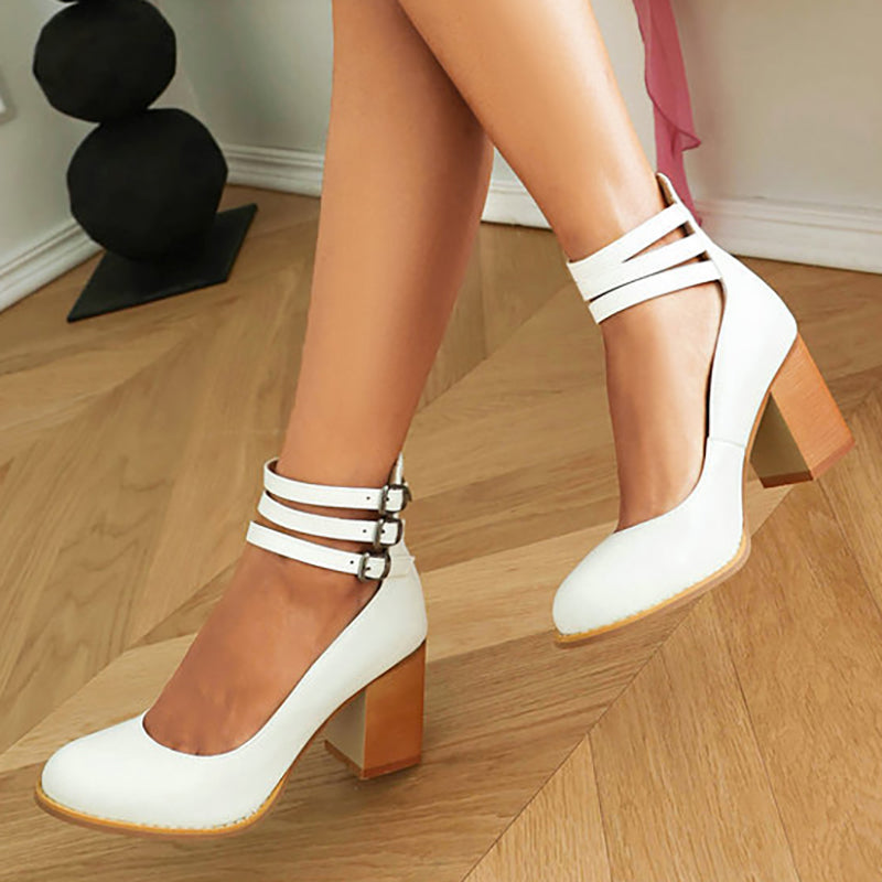 Caa™ - Elegant smooth sandals with ankle straps and thick heels for a sophisticated look