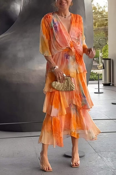 Naica - Spring Floral Tiered Chiffon Dress