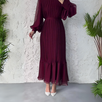 Bailey - Chic French Fall Mesh-Accented Evening Gown